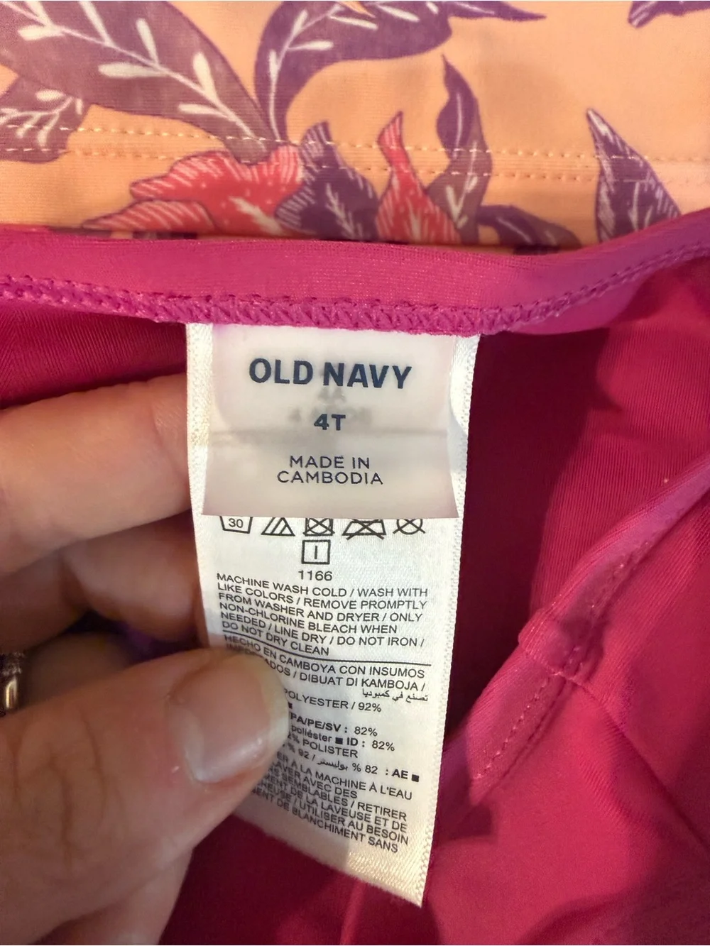 Old Navy Peach Floral Long-Sleeve Rashguard with Bright Pink Swim Bottoms